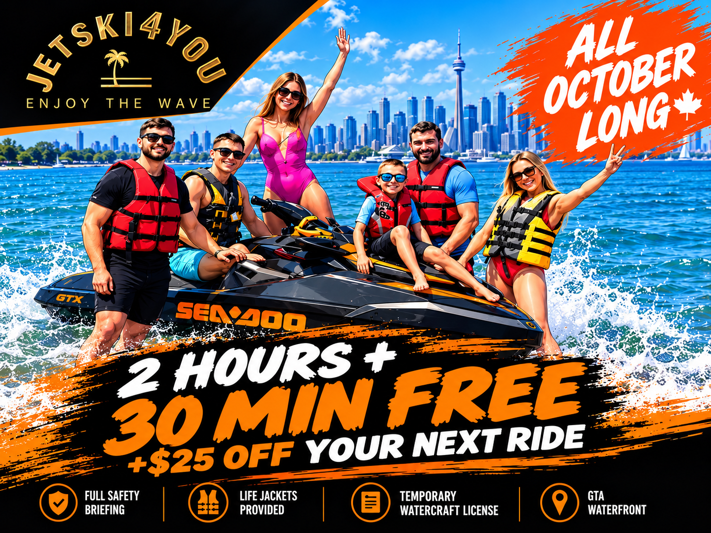 JetSki4You: 2 hours + 30 min free + $25 off your next ride